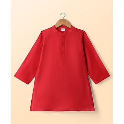 Babyhug Woven Full Sleeves Solid Colour Kurta Pyjama Set with Embroidered Nehru Jacket- Red & White