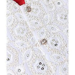 Babyhug Woven Full Sleeves Solid Colour Kurta Pyjama Set with Embroidered Nehru Jacket- Red & White