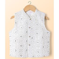 Babyhug Woven Full Sleeves Solid Colour Kurta Pyjama Set with Embroidered Nehru Jacket- Red & White