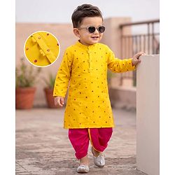 Babyhug Georgette Woven Full Sleeves Sequin Embroidered Kurta Dhoti Set - Red & Yellow
