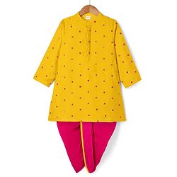 Babyhug Georgette Woven Full Sleeves Sequin Embroidered Kurta Dhoti Set - Red & Yellow