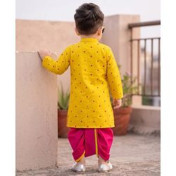 Babyhug Georgette Woven Full Sleeves Sequin Embroidered Kurta Dhoti Set - Red & Yellow