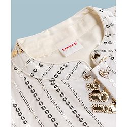 Babyhug Woven Full Sleeves Solid Kurta Pyjama Set With Embroidered & Sequinned Jacket - Beige
