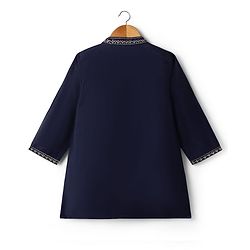 Babyhug Woven Full Sleeves Kurta Pyjama Set With Embroidered Neck - Navy