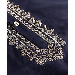 Babyhug Woven Full Sleeves Kurta Pyjama Set With Embroidered Neck - Navy