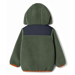 Babyhug Fur Woven Full Sleeves Solid Hoodies With Patch - Green & Navy Blue