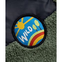 Babyhug Fur Woven Full Sleeves Solid Hoodies With Patch - Green & Navy Blue