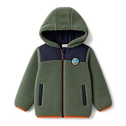 Babyhug Fur Woven Full Sleeves Solid Hoodies With Patch - Green & Navy Blue