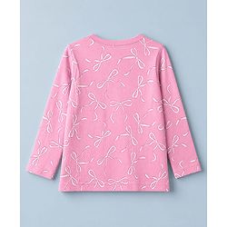 Babyhug 100% Cotton Knit Full Sleeves T-shirts With Bow Print - Pink & White