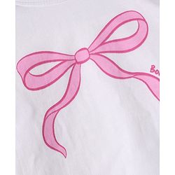 Babyhug 100% Cotton Knit Full Sleeves T-shirts With Bow Print - Pink & White