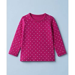 Babyhug 100% Cotton Knit Full Sleeves T-shirts With Bow Print - Pink & White