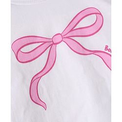 Babyhug 100% Cotton Knit Full Sleeves T-shirts With Bow Print - Pink & White