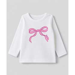 Babyhug 100% Cotton Knit Full Sleeves T-shirts With Bow Print - Pink & White