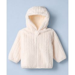 Babyhug Fur Woven Hoodies with Full Sleeves - White