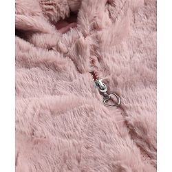 Babyhug Woven Full Sleeves Solid Colour Fur Jacket with Hood - Light Pink