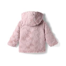 Babyhug Woven Full Sleeves Solid Colour Fur Jacket with Hood - Light Pink
