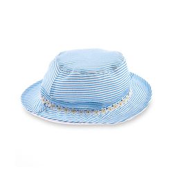 Babyhug 100% Cotton Woven Two Layer Striped Bucket Hat With Floral Lace Blue - Diameter 13 cm
