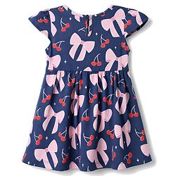 Babyhug Single Jersey Knit Half Sleeves Hearts & Cherry Printed Frocks With Bow Applique Pack Of 2 - Red & Navy Blue