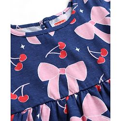 Babyhug Single Jersey Knit Half Sleeves Hearts & Cherry Printed Frocks With Bow Applique Pack Of 2 - Red & Navy Blue
