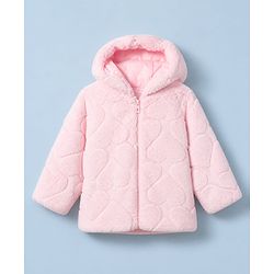 Babyhug Woven Front Open Fur Hoodie with Full Sleeves and Heart Design - Pink
