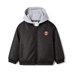 Babyhug Woven Hooded Jacket With Space Theme Applique - Black
