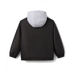 Babyhug Woven Hooded Jacket With Space Theme Applique - Black