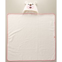 Babyhug Cotton Knit Microfiber Hooded Towel With Teddy Bear Embroidery L 75 x B 74.5 cm - White