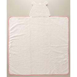 Babyhug Cotton Knit Microfiber Hooded Towel With Teddy Bear Embroidery L 75 x B 74.5 cm - White