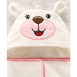 Babyhug Cotton Knit Microfiber Hooded Towel With Teddy Bear Embroidery L 75 x B 74.5 cm - White