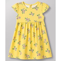 Babyhug Single Jersey Cotton Knit Cap Sleeve Frocks With Floral Print Pack of 2 - Yellow & White