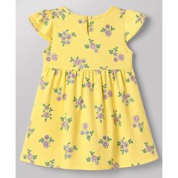Babyhug Single Jersey Cotton Knit Cap Sleeve Frocks With Floral Print Pack of 2 - Yellow & White
