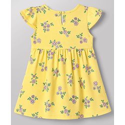 Babyhug Single Jersey Cotton Knit Cap Sleeve Frocks With Floral Print Pack of 2 - Yellow & White