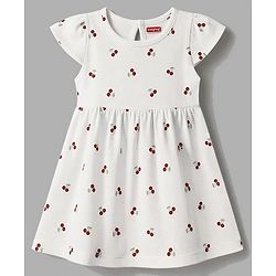 Babyhug Single Jersey Knit Half Sleeves Floral & Polka Dots Printed Frocks With Bow Applique Pack Of 2 - Red & White