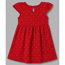 Babyhug Single Jersey Knit Half Sleeves Floral & Polka Dots Printed Frocks With Bow Applique Pack Of 2 - Red & White
