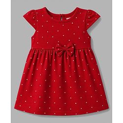 Babyhug Single Jersey Knit Half Sleeves Floral & Polka Dots Printed Frocks With Bow Applique Pack Of 2 - Red & White