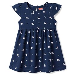 Babyhug Single Jersey Knit Half Sleeves Floral Printed Frocks With Bow Applique Pack Of 2 - Navy Blue & Dark Pink