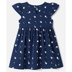 Babyhug Single Jersey Knit Half Sleeves Floral Printed Frocks With Bow Applique Pack Of 2 - Navy Blue & Dark Pink