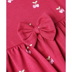 Babyhug Single Jersey Knit Half Sleeves Floral Printed Frocks With Bow Applique Pack Of 2 - Navy Blue & Dark Pink