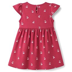 Babyhug Single Jersey Knit Half Sleeves Floral Printed Frocks With Bow Applique Pack Of 2 - Navy Blue & Dark Pink