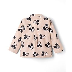 Babyhug Disney 100% Cotton Woven Full Sleeves Co-Ord Shirt And Pyjama Night Suit With Mickey Mouse Print- Beige