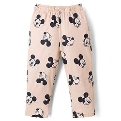 Babyhug Disney 100% Cotton Woven Full Sleeves Co-Ord Shirt And Pyjama Night Suit With Mickey Mouse Print- Beige