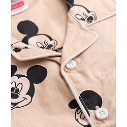 Babyhug Disney 100% Cotton Woven Full Sleeves Co-Ord Shirt And Pyjama Night Suit With Mickey Mouse Print- Beige