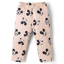 Babyhug Disney 100% Cotton Woven Full Sleeves Co-Ord Shirt And Pyjama Night Suit With Mickey Mouse Print- Beige