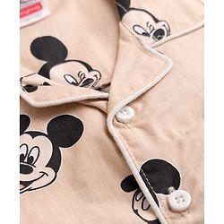 Babyhug Disney 100% Cotton Woven Full Sleeves Co-Ord Shirt And Pyjama Night Suit With Mickey Mouse Print- Beige