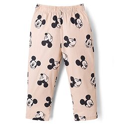 Babyhug Disney 100% Cotton Woven Full Sleeves Co-Ord Shirt And Pyjama Night Suit With Mickey Mouse Print- Beige