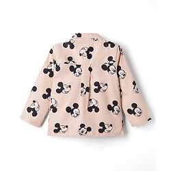 Babyhug Disney 100% Cotton Woven Full Sleeves Co-Ord Shirt And Pyjama Night Suit With Mickey Mouse Print- Beige