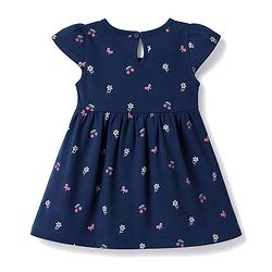 Babyhug Single Jersey Knit Half Sleeves Bow & Floral Printed Frock With Bow Applique Pack of 2 - Pink & Navy Blue