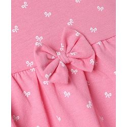 Babyhug Single Jersey Knit Half Sleeves Bow & Floral Printed Frock With Bow Applique Pack of 2 - Pink & Navy Blue