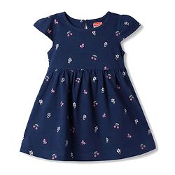 Babyhug Single Jersey Knit Half Sleeves Bow & Floral Printed Frock With Bow Applique Pack of 2 - Pink & Navy Blue