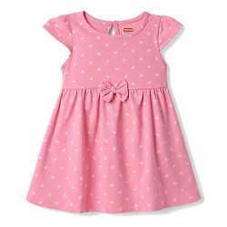 Babyhug Single Jersey Knit Half Sleeves Bow & Floral Printed Frock With Bow Applique Pack of 2 - Pink & Navy Blue
